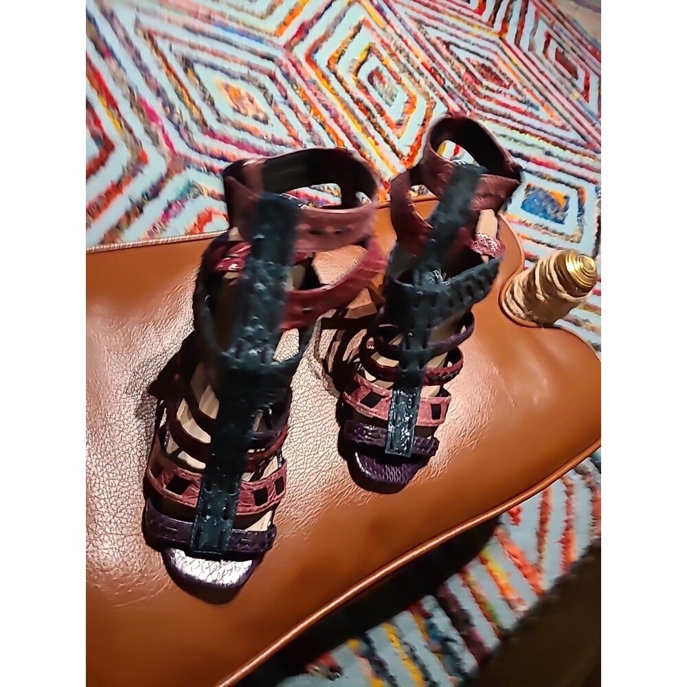 DONALD PLINER - Bindy - High Heeled Leather Sandal - Faux Snake Skin - Size 8.5M